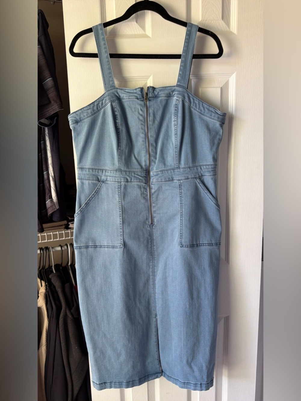 New York & Company Light Blue Denim Midi Dress with Front Zip